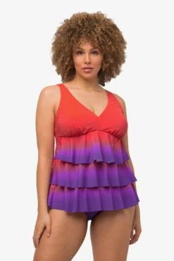 Ulla Popken Tankinis Tankini Femme Violet Foncé / Rouge Vif -Lumiere de Bikini Boutique ac9b4908519083cd151222390fa7ddb7