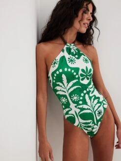 NA-KD Maillots De Bain Une Pièce Bustier Maillot De Bain Femme Vert
