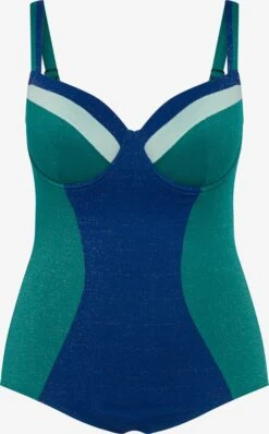 Ulla Popken Maillots De Bain Une Pièce Maillot De Bain Modelant Femme Bleu Foncé / Vert Chiné